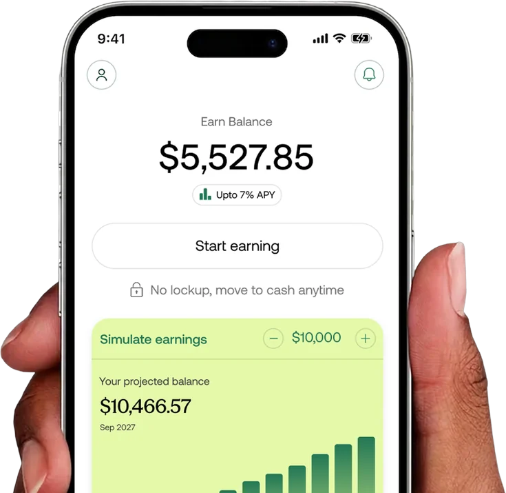 The Azwah app showing an earn balance of $5,527.85 at up to 7% APY